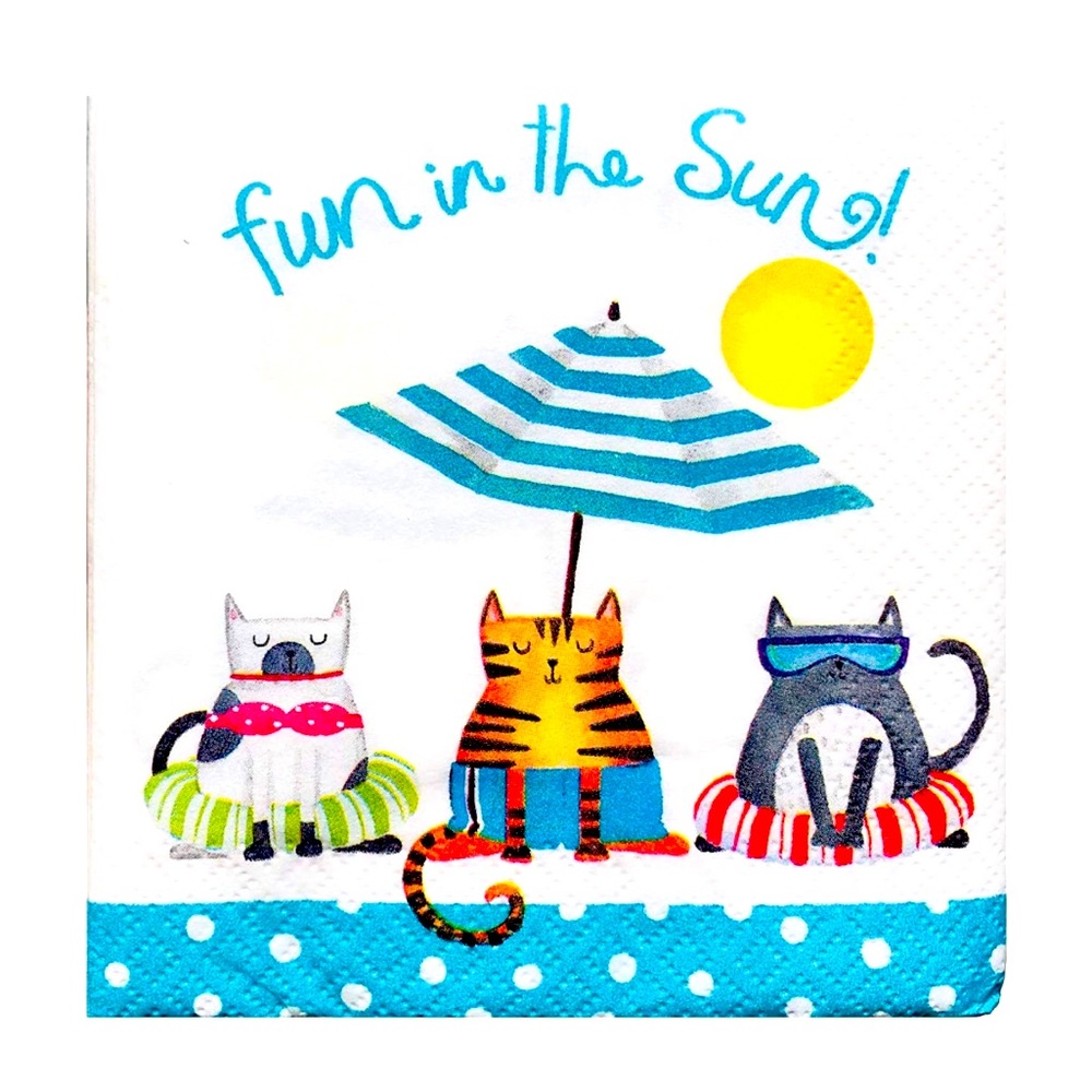 Two (2) INDIVIDUAL Beach Cats Decoupage Luncheon Napkins (4342)